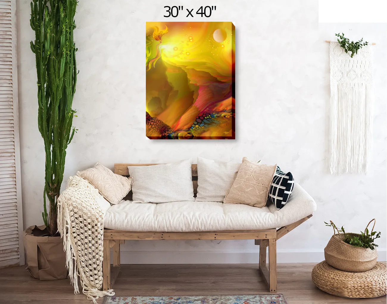 Yellow Abstract Landscape Art, Inspirational Artwork with Meaning by Primal Painter - "The Journey"