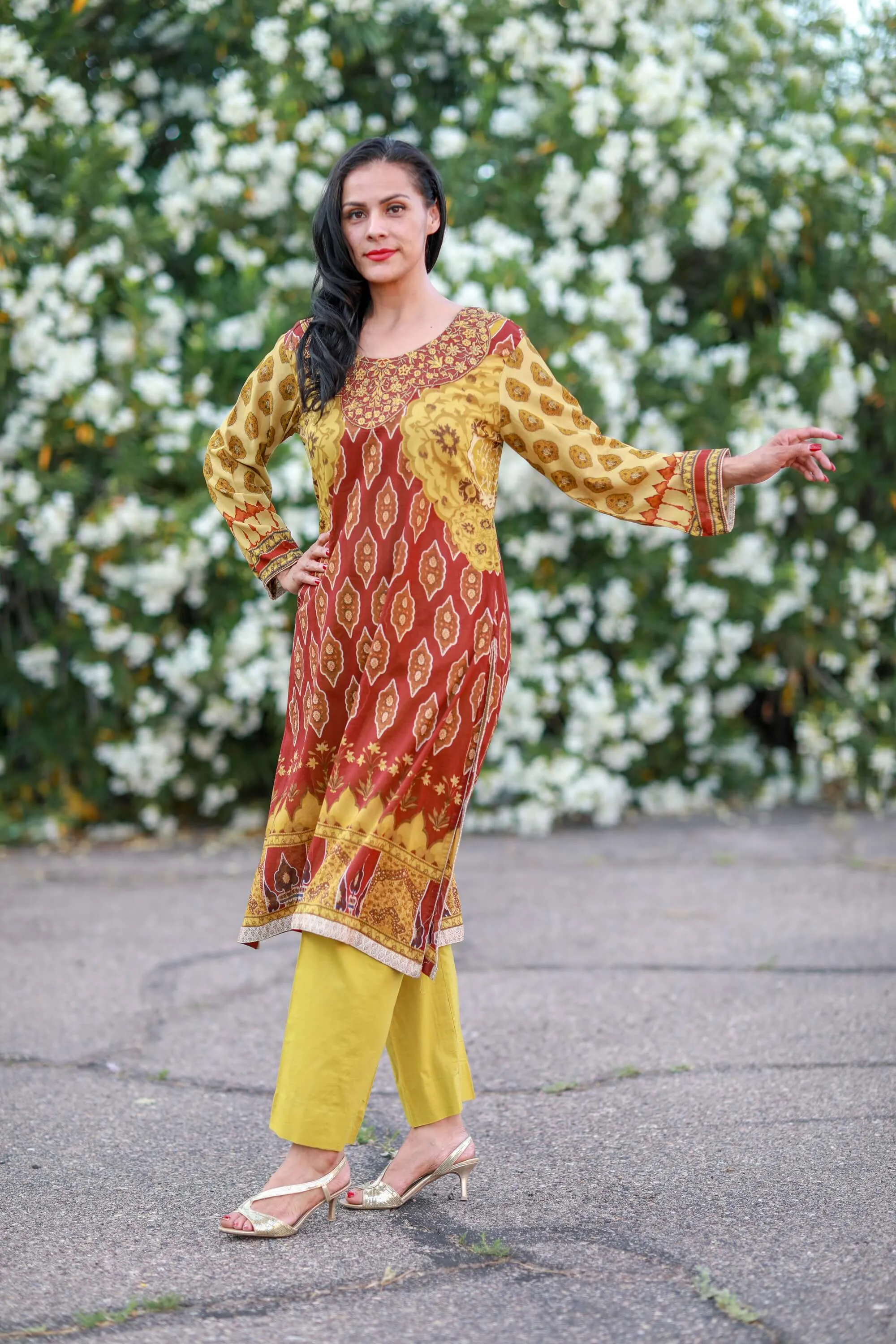 Yellow and Brown Cotton Suit Salwar Kameez J.J Valiya