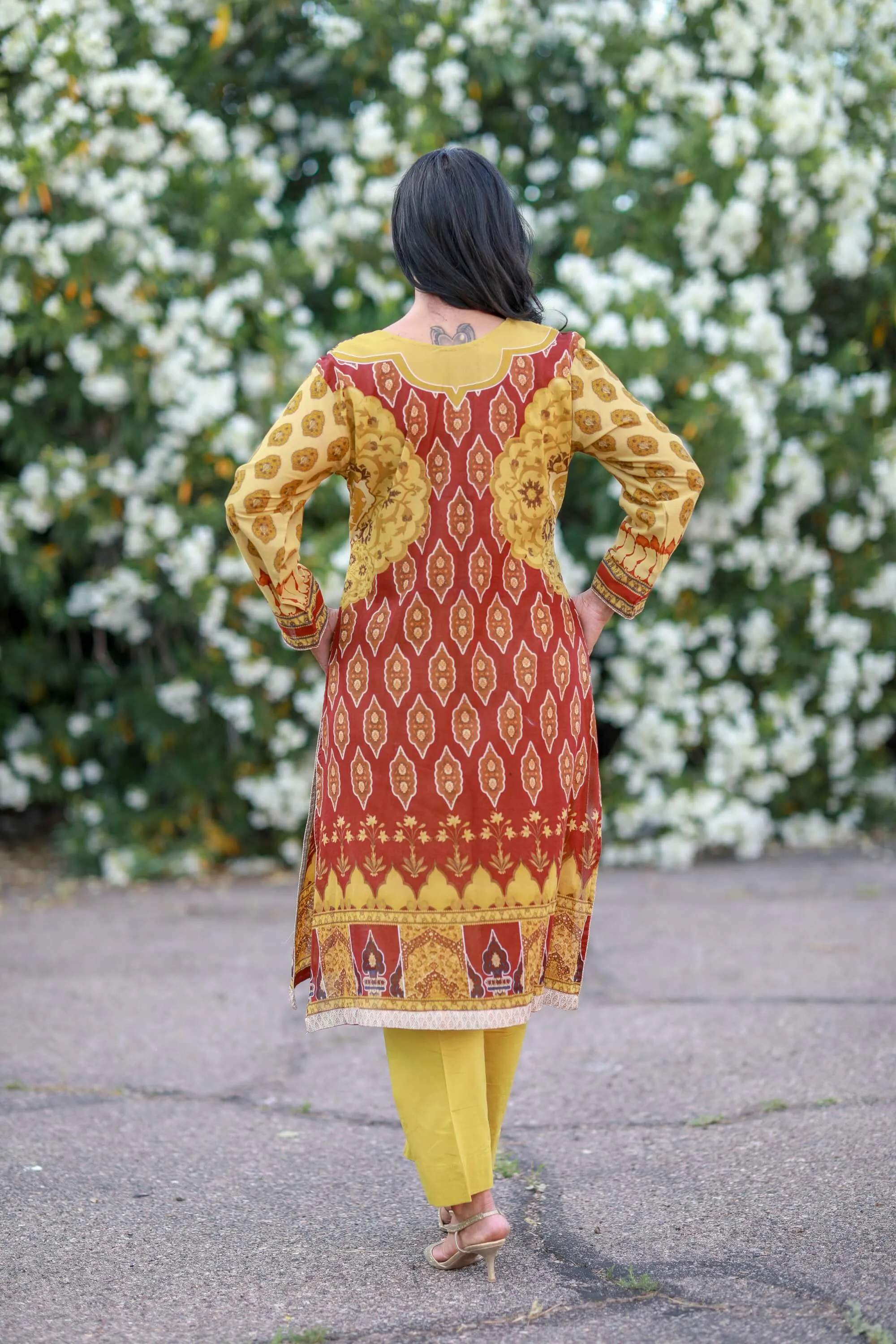 Yellow and Brown Cotton Suit Salwar Kameez J.J Valiya