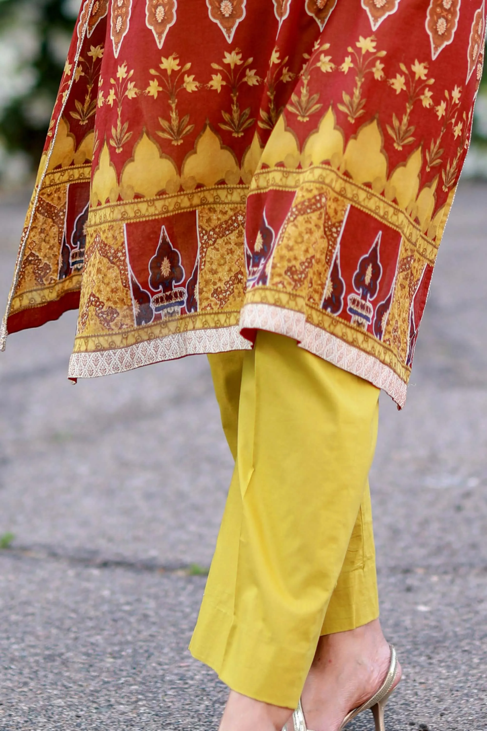 Yellow and Brown Cotton Suit Salwar Kameez J.J Valiya