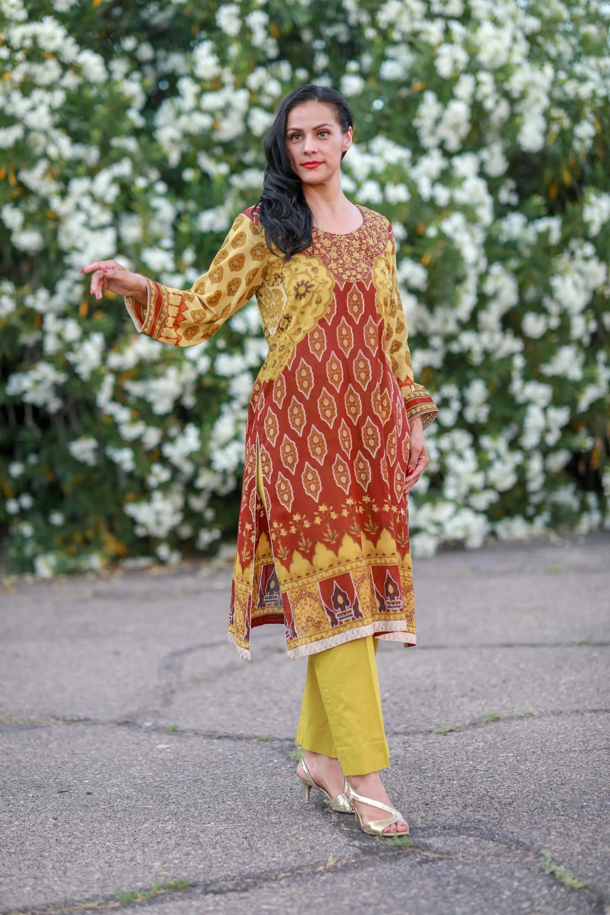 Yellow and Brown Cotton Suit Salwar Kameez J.J Valiya