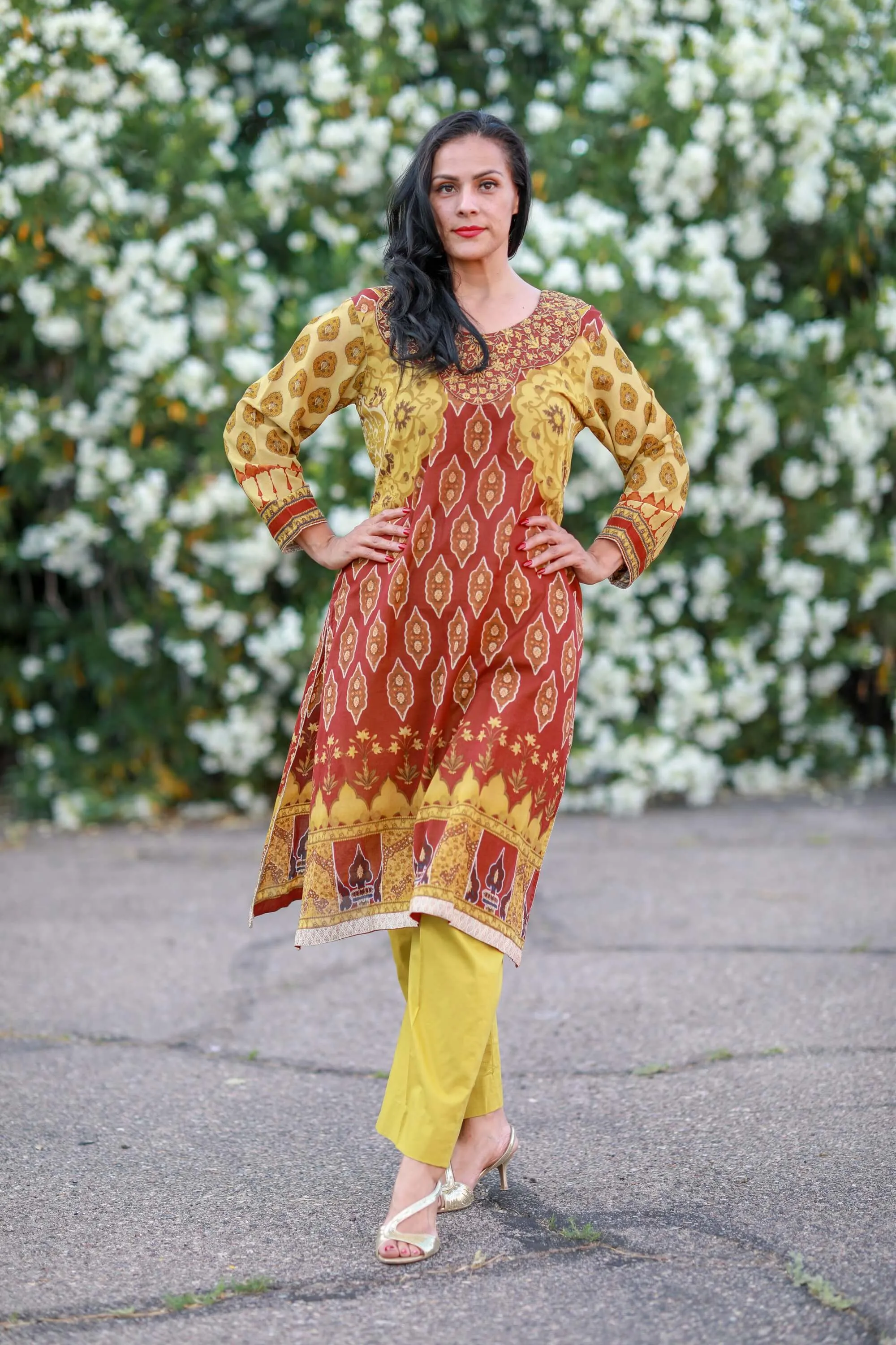 Yellow and Brown Cotton Suit Salwar Kameez J.J Valiya