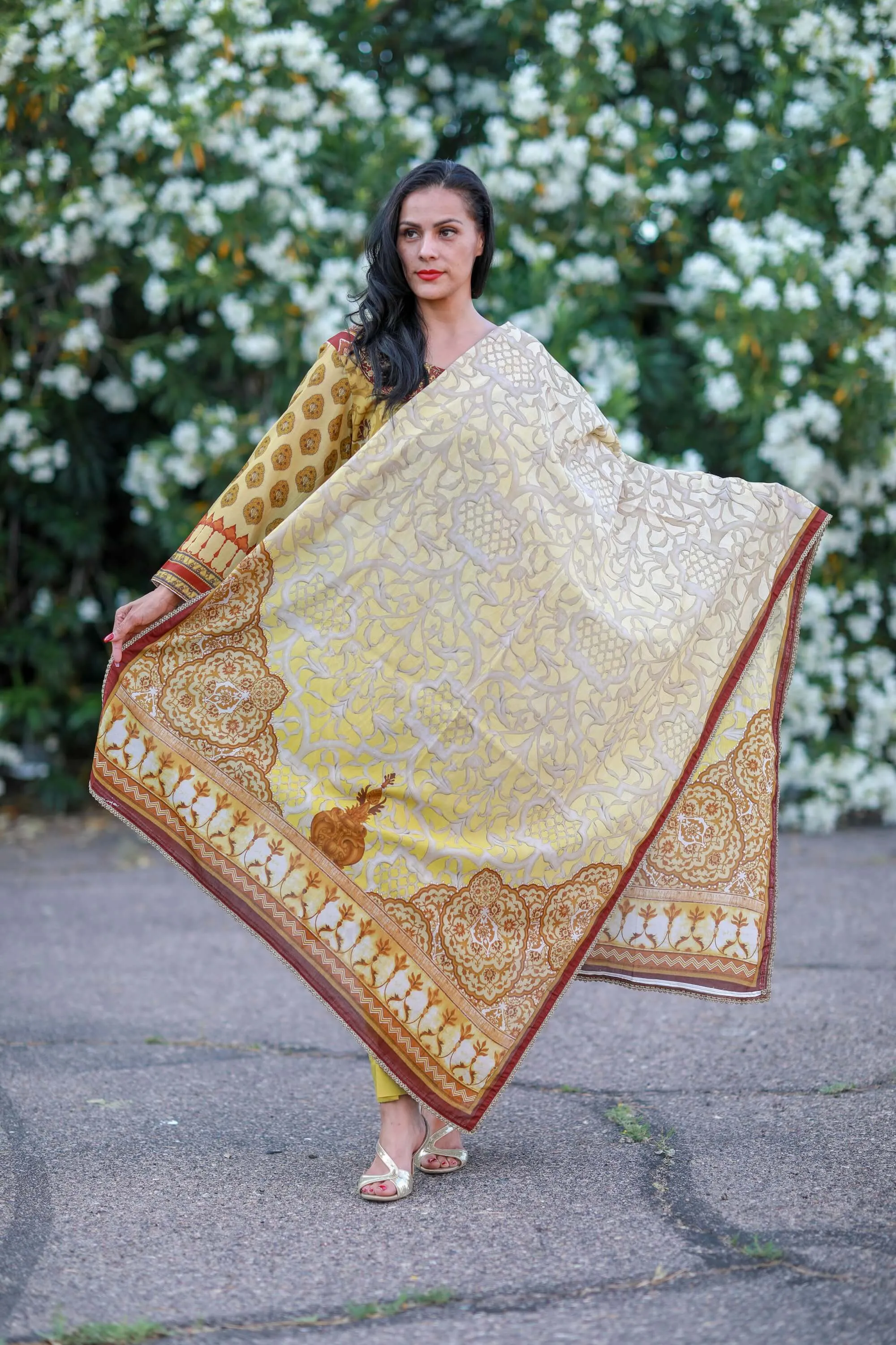 Yellow and Brown Cotton Suit Salwar Kameez J.J Valiya