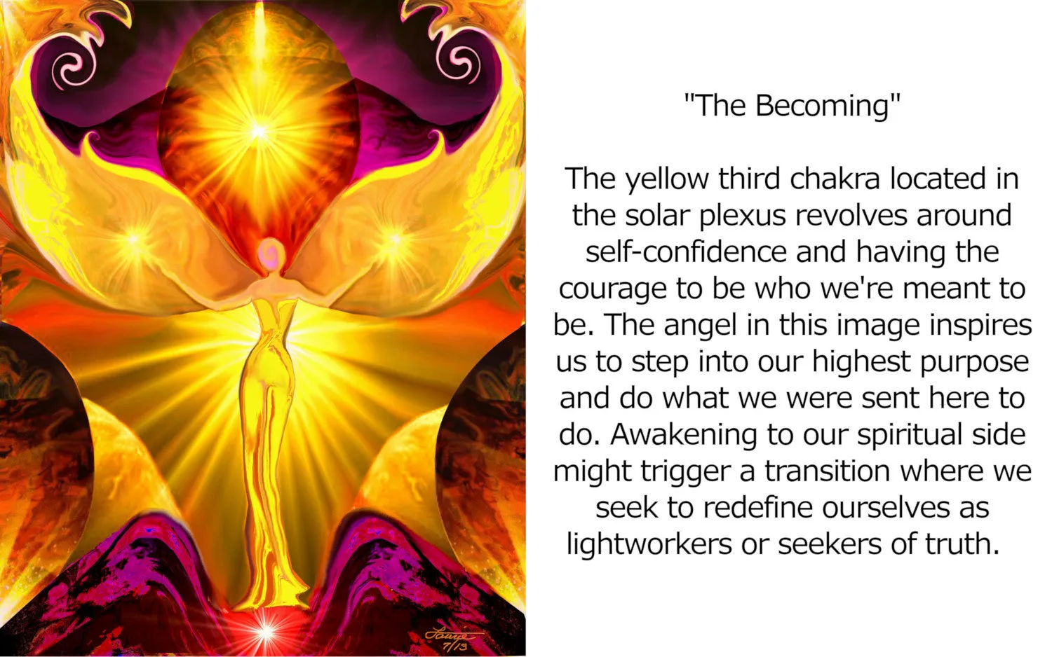 Yellow Stretched Canvas Angel Art Print, Metaphysical Wall Decor - "The Becoming"