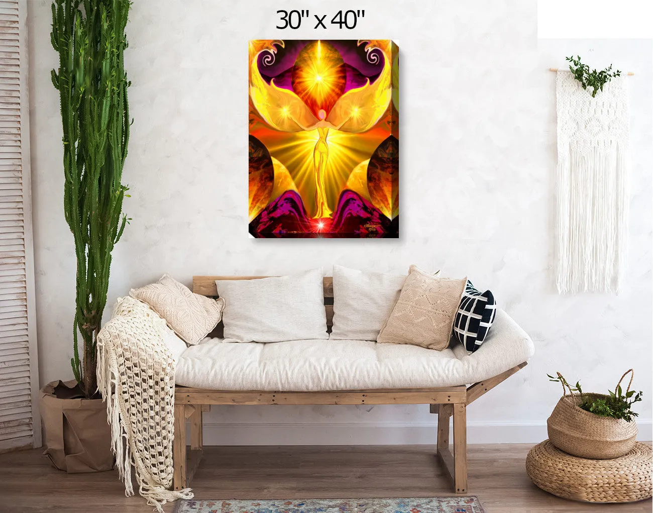 Yellow Stretched Canvas Angel Art Print, Metaphysical Wall Decor - "The Becoming"