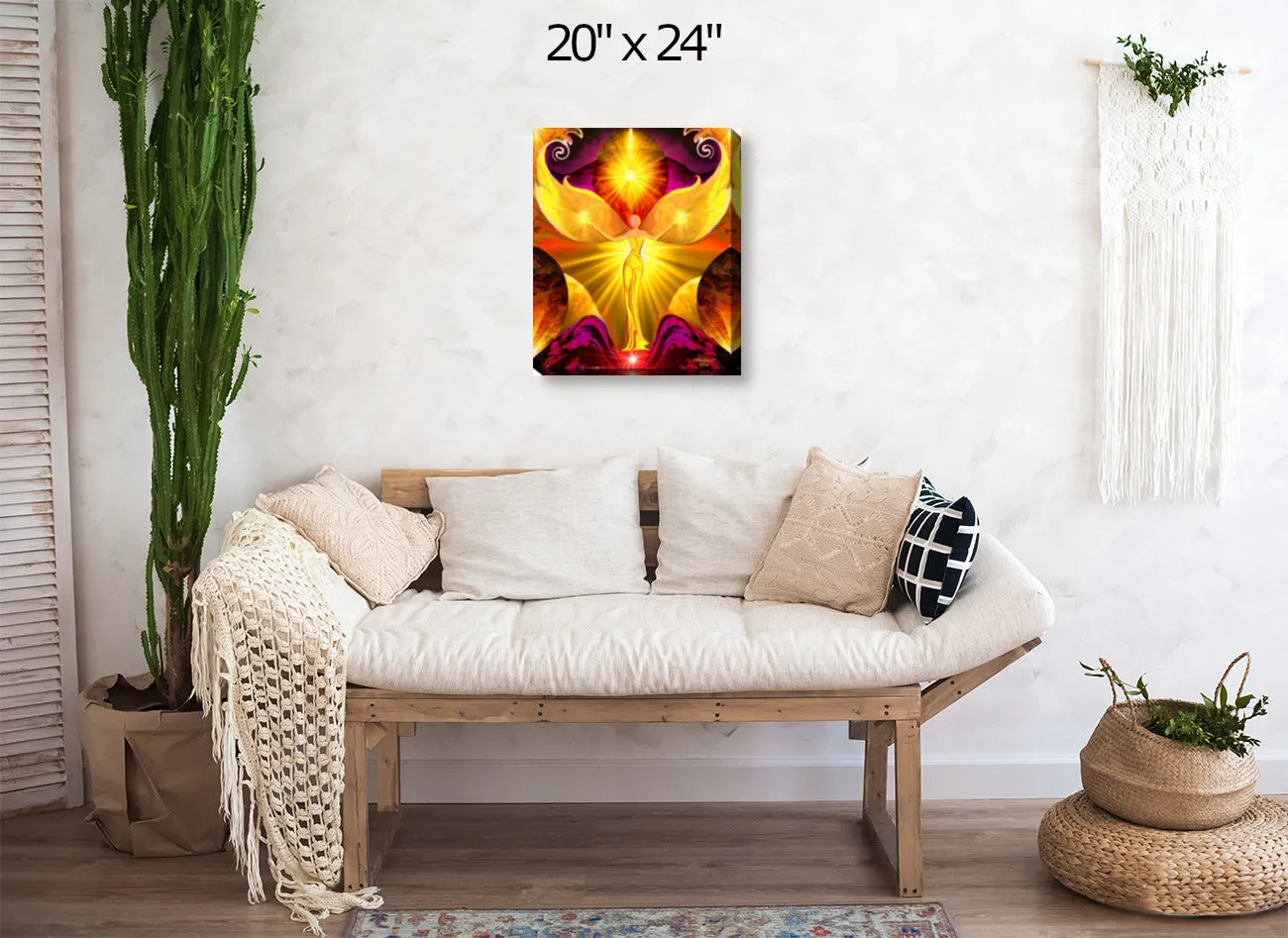 Yellow Stretched Canvas Angel Art Print, Metaphysical Wall Decor - "The Becoming"