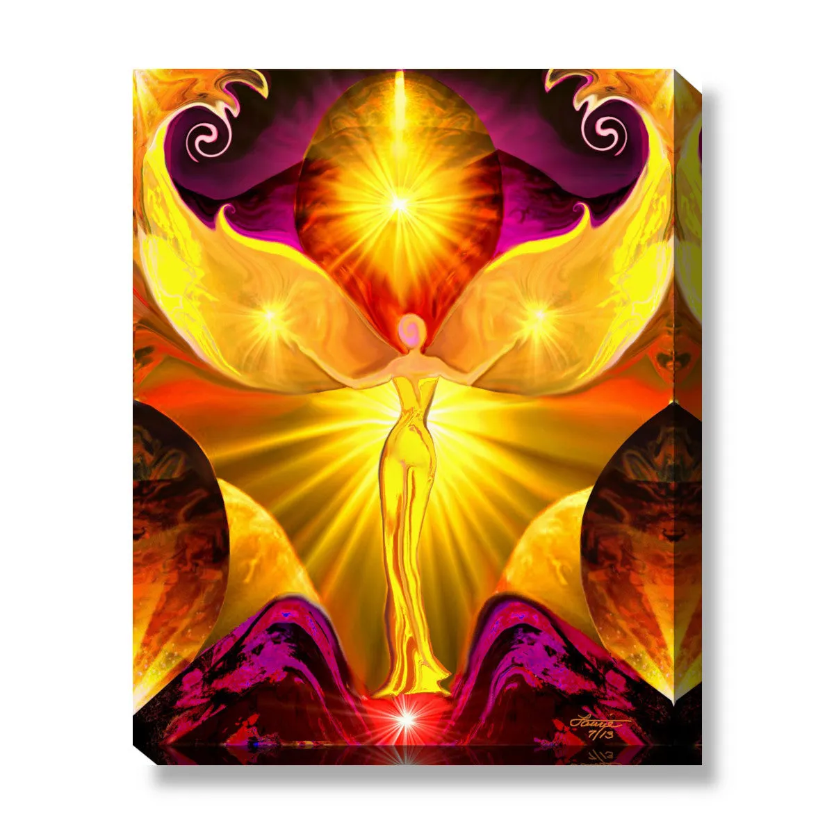 Yellow Stretched Canvas Angel Art Print, Metaphysical Wall Decor - "The Becoming"