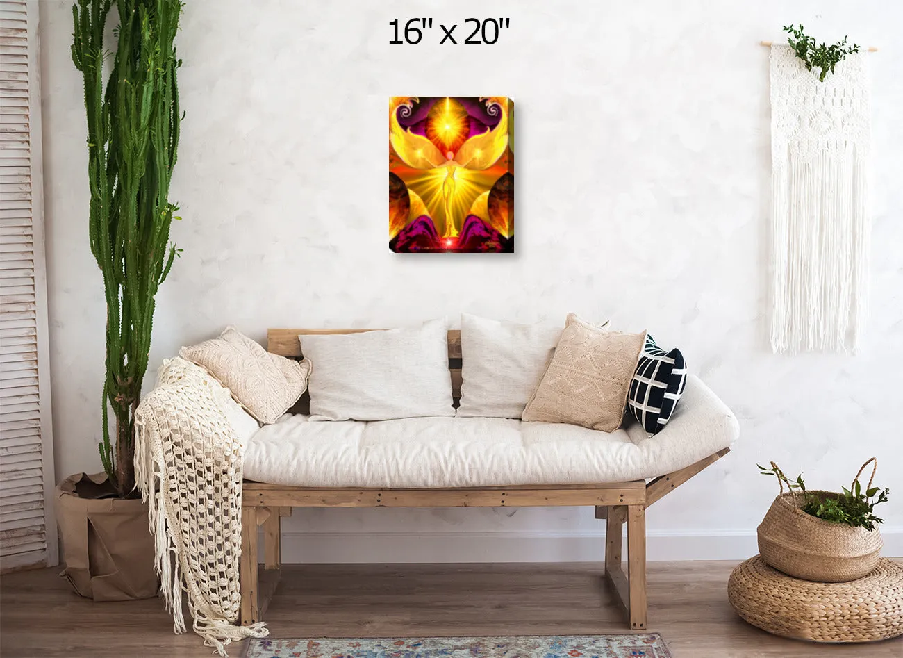 Yellow Stretched Canvas Angel Art Print, Metaphysical Wall Decor - "The Becoming"