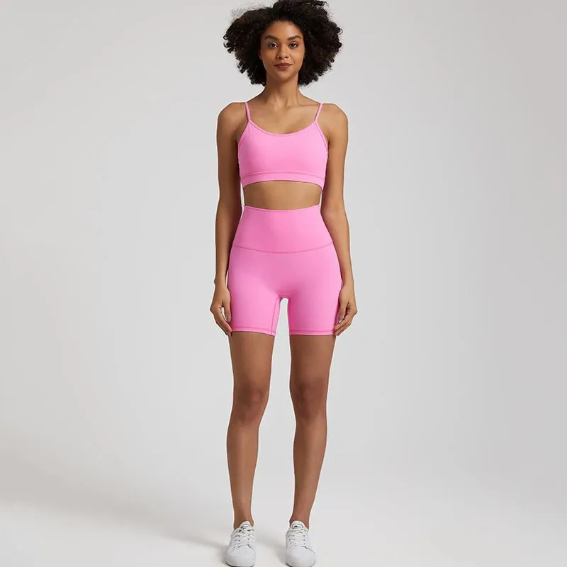 Yoga Set Gym Set Workout Clothes for Women - V Backless Sports Bra, High Waist Gym Shorts, 2 Piece Sportswear Tracksuit