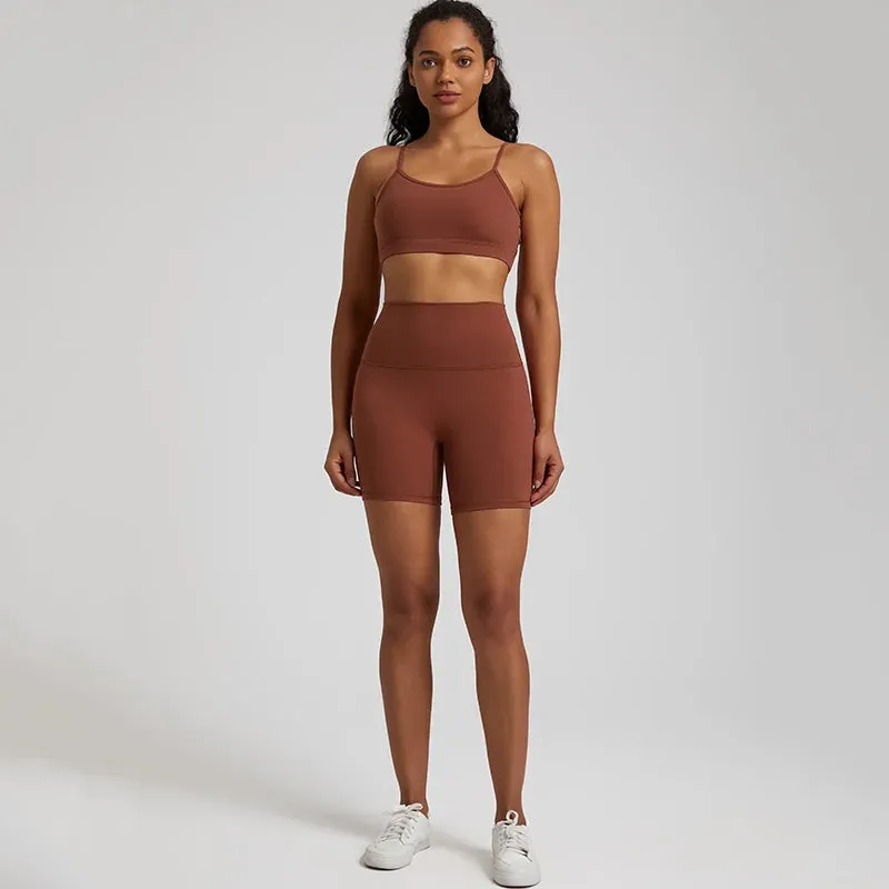 Yoga Set Gym Set Workout Clothes for Women - V Backless Sports Bra, High Waist Gym Shorts, 2 Piece Sportswear Tracksuit