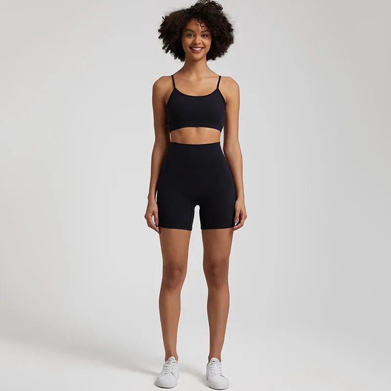 Yoga Set Gym Set Workout Clothes for Women - V Backless Sports Bra, High Waist Gym Shorts, 2 Piece Sportswear Tracksuit