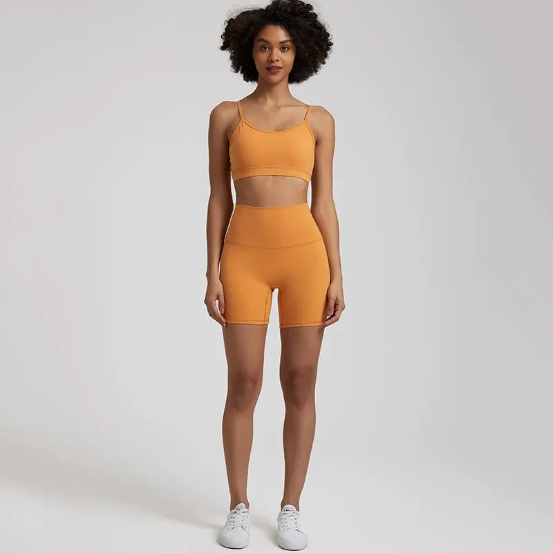Yoga Set Gym Set Workout Clothes for Women - V Backless Sports Bra, High Waist Gym Shorts, 2 Piece Sportswear Tracksuit