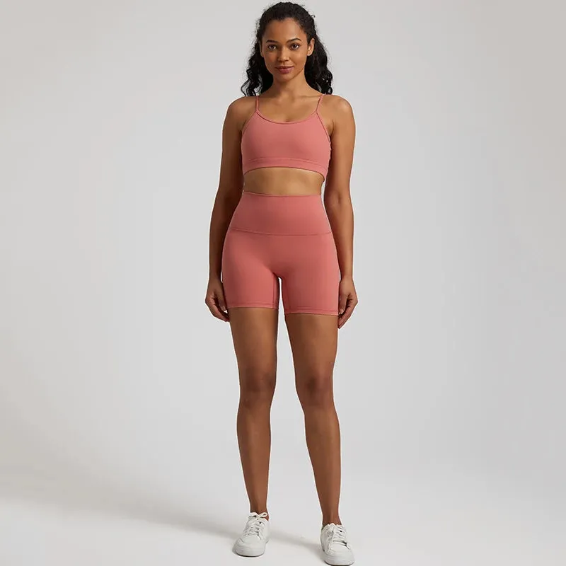 Yoga Set Gym Set Workout Clothes for Women - V Backless Sports Bra, High Waist Gym Shorts, 2 Piece Sportswear Tracksuit