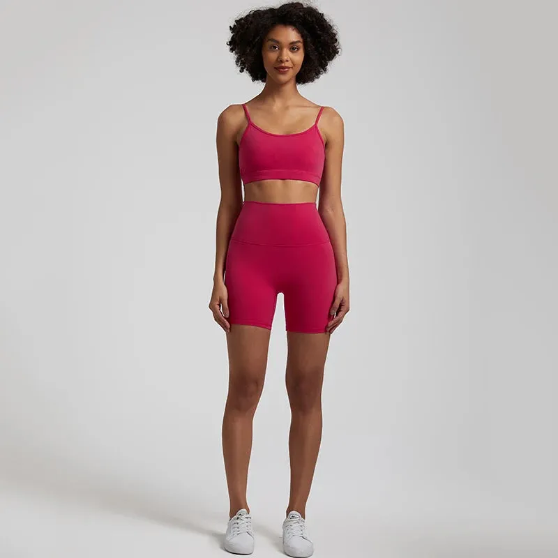 Yoga Set Gym Set Workout Clothes for Women - V Backless Sports Bra, High Waist Gym Shorts, 2 Piece Sportswear Tracksuit