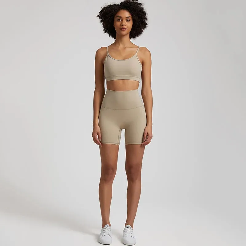 Yoga Set Gym Set Workout Clothes for Women - V Backless Sports Bra, High Waist Gym Shorts, 2 Piece Sportswear Tracksuit