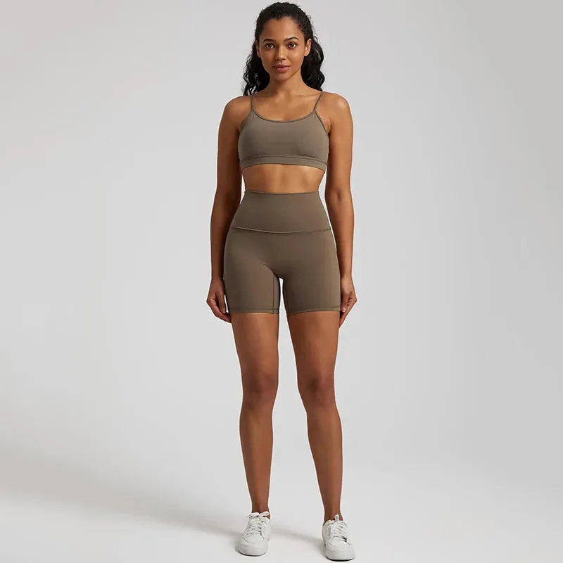 Yoga Set Gym Set Workout Clothes for Women - V Backless Sports Bra, High Waist Gym Shorts, 2 Piece Sportswear Tracksuit