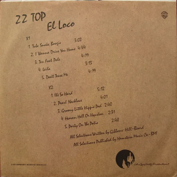 ZZ Top - El Loco - White Hot Stamper